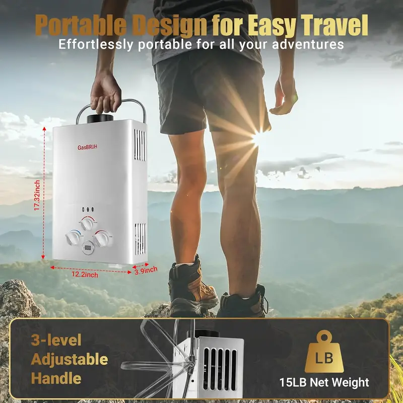 1.58 GPM Portable Propane Tankless Water Heater – Outdoor, RV, and Camping Ready with Overheat Safety Shut-Off