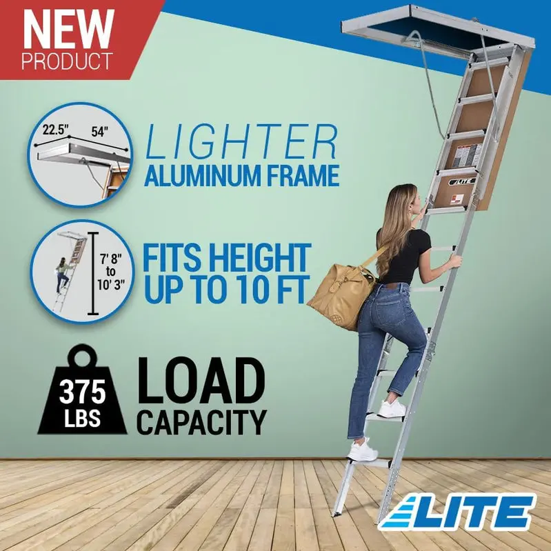 10-Foot Aluminum Attic Ladder by LITE – Type IAA Rated for 375 lbs
