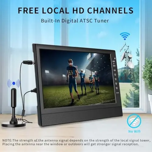 12-Inch HD Portable Digital TV – Compact Tuner with HDMI & USB Ports for Travel, RVs, or Small Spaces