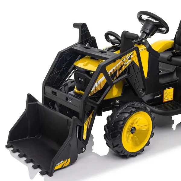 24V 3-in-1 Ride-On Tractor Toy – Excavator, Bulldozer & Tractor Modes with Remote, LED Lights, USB & Bluetooth (Yellow)