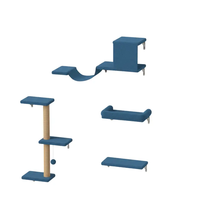 4-Piece Modular Cat Wall Shelf Kit: Scratcher, Cozy Bed, and Play Platforms