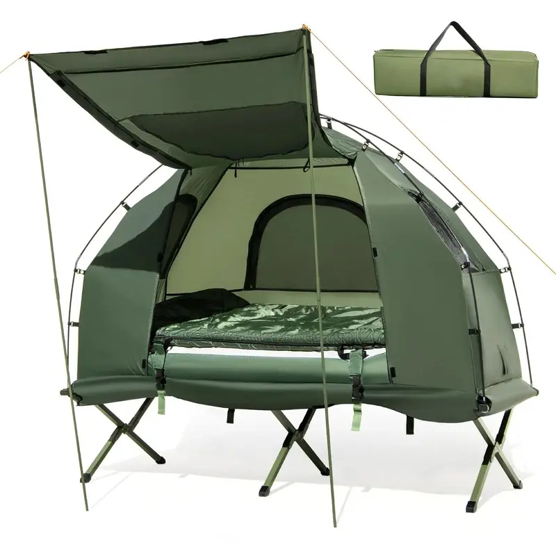 5-in-1 Elevated Camping Cot System – Includes Air Mattress, Pillow, Sleeping Bag & Weatherproof Shelter