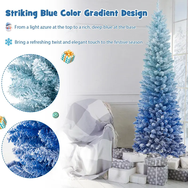 6ft Blue Gradient Unlit Artificial Christmas Tree with 435 Lush Snow-Flocked Branch Tips