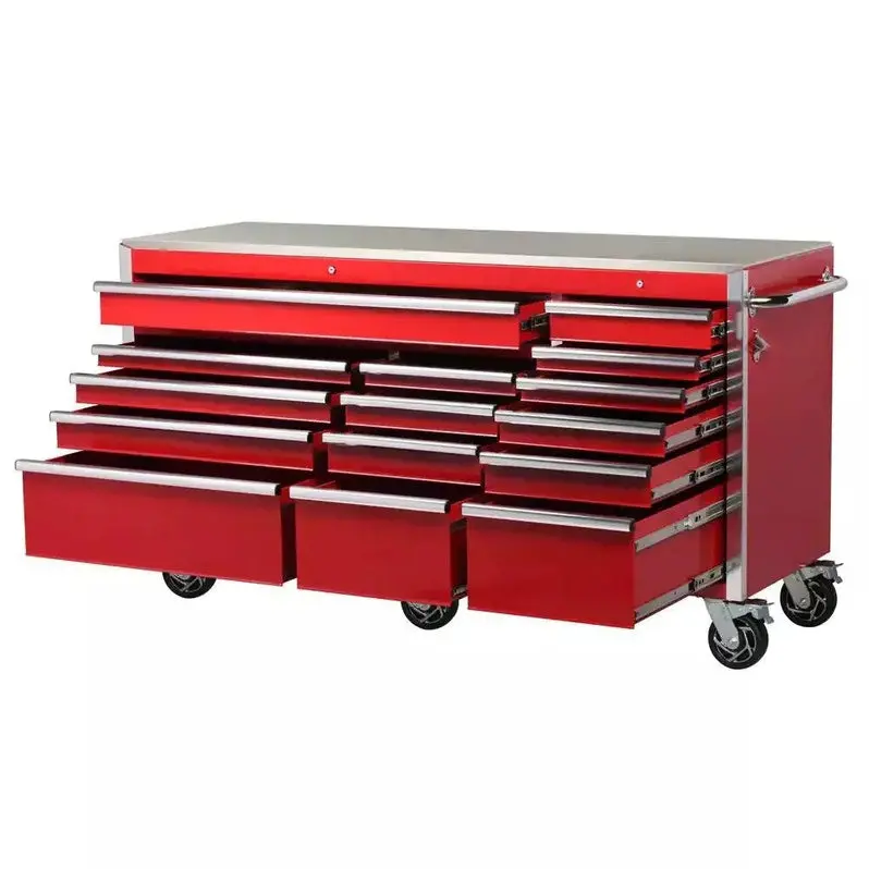 72-Inch Rolling Tool Chest – 15-Drawer Heavy-Duty Cabinet with Stainless Steel Top & Dual Locking Security