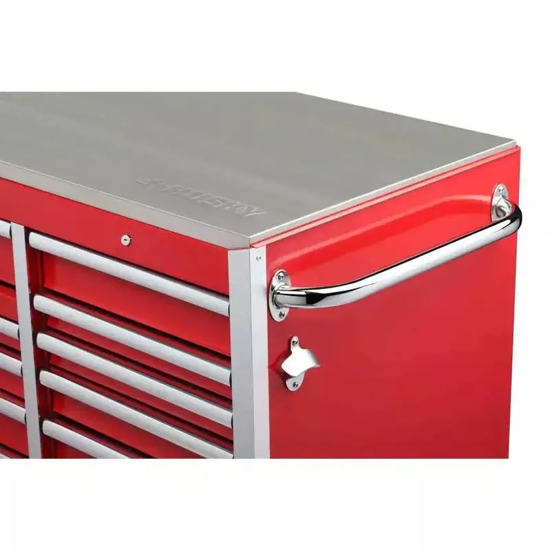 72" Professional Rolling Tool Cabinet – 15-Drawer Stainless Steel Workstation with Dual Security Locks, Red
