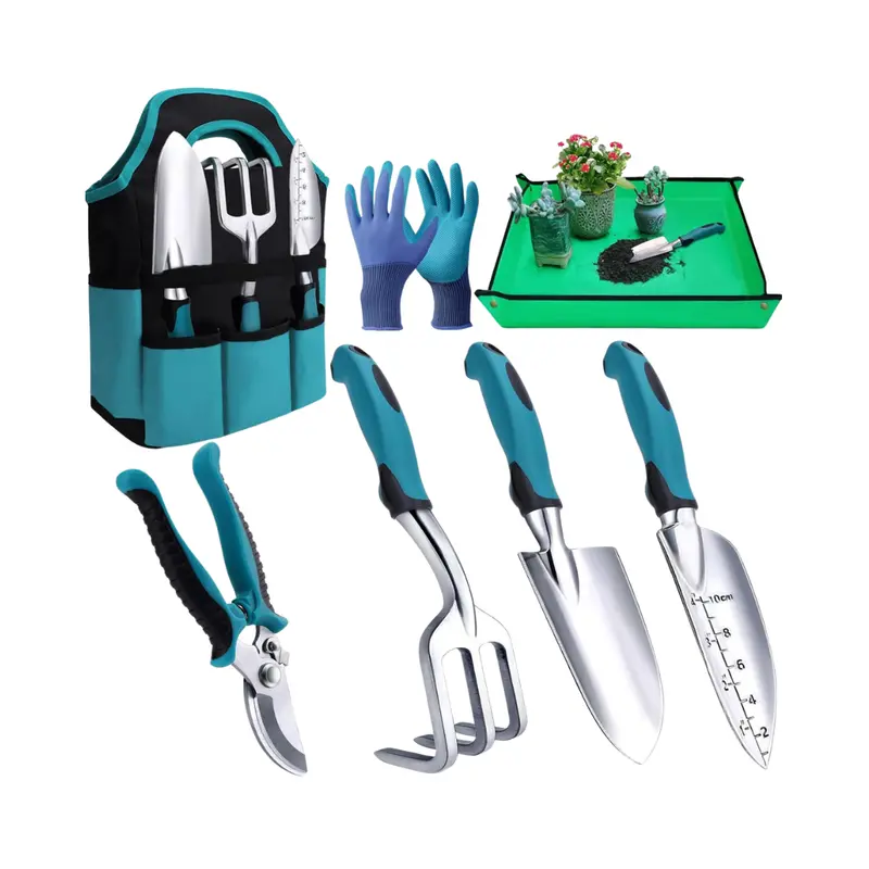 8-Piece Lightweight Aluminum Garden Tool Set with Durable Carry Tote and Protective Gloves 2