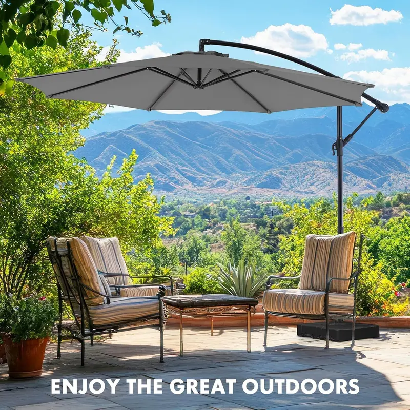 9.8-Foot Adjustable Cantilever Patio Umbrella – Hanging Sun Shade with 8-Rib UV-Resistant Frame for Gardens, Pools & Decks (Blue) 2