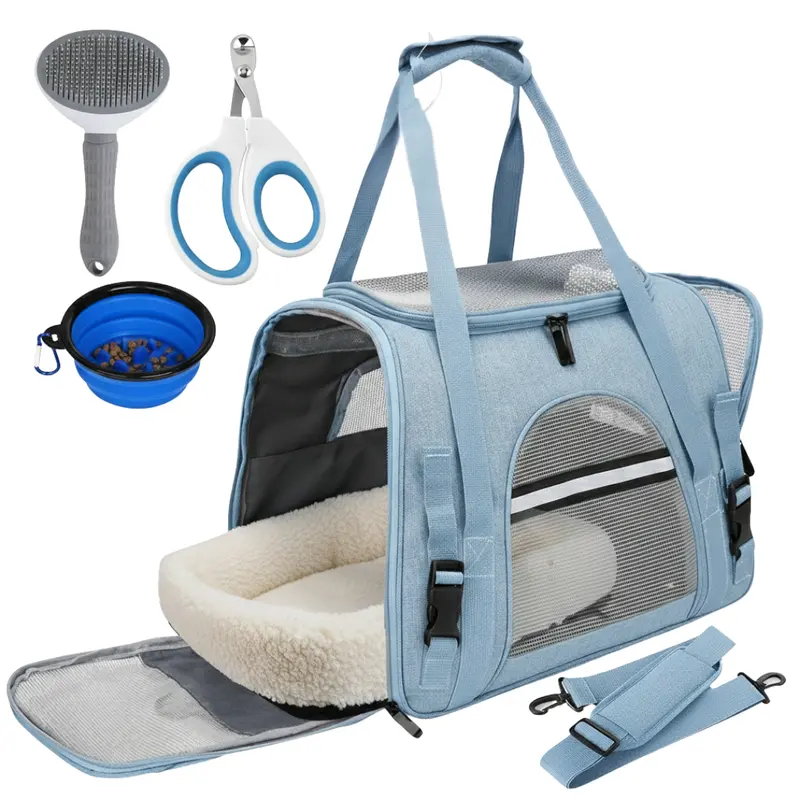 All-in-One Travel Pet Carrier with Enhanced Mesh Ventilation and Bonus Accessory Kit