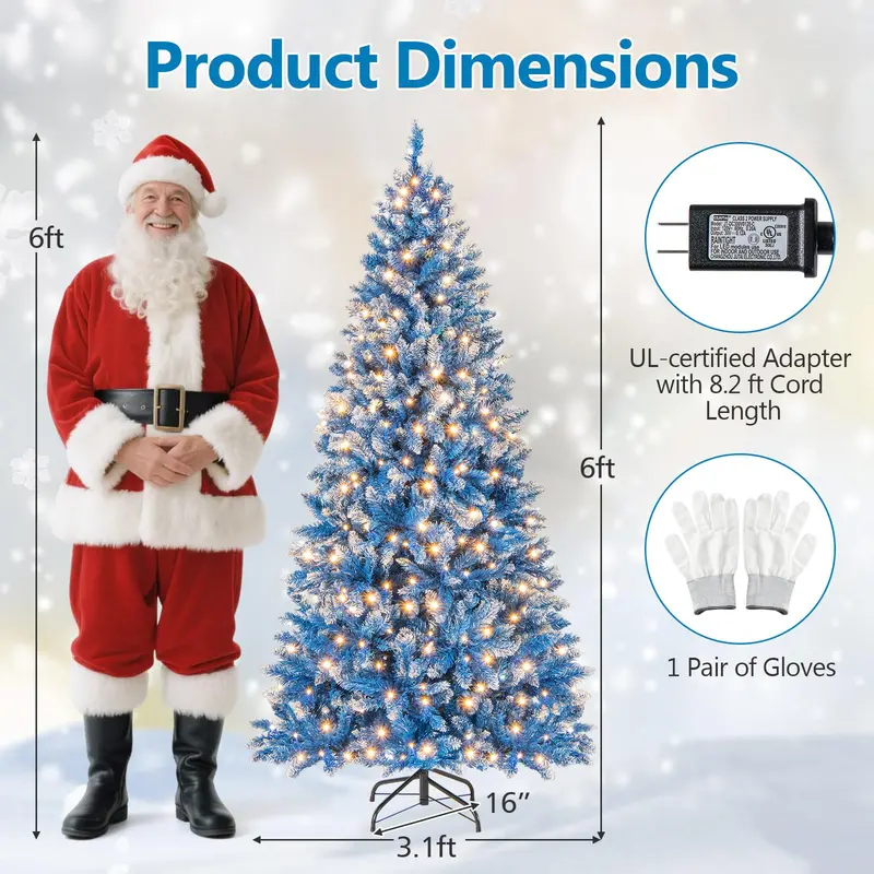 Blue Frosted Artificial Christmas Tree Featuring Warm White LED Illumination and PVC Tips