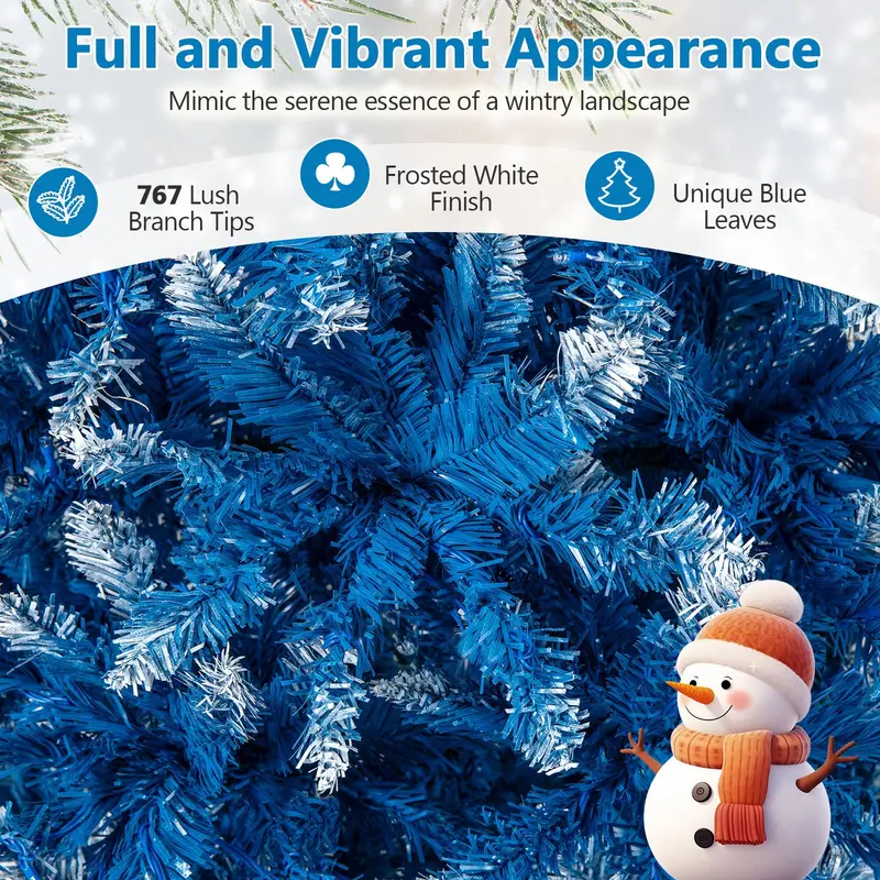 Blue Frosted Artificial Christmas Tree Featuring Warm White LED Illumination and PVC Tips