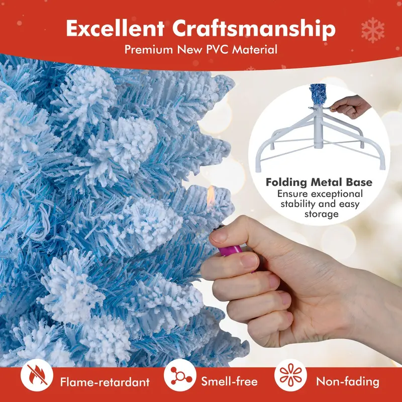 Blue Gradient Snow-Flocked Christmas Tree – 6’ or 7’ with Integrated Warm White LED Lighting