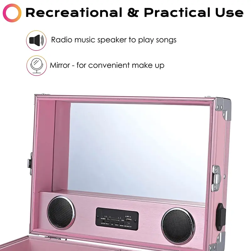BYOOTIQUE Rolling Nail Art Station – Pink Mobile Makeup Cart Featuring Mirror, 4 Smooth-Glide Drawers