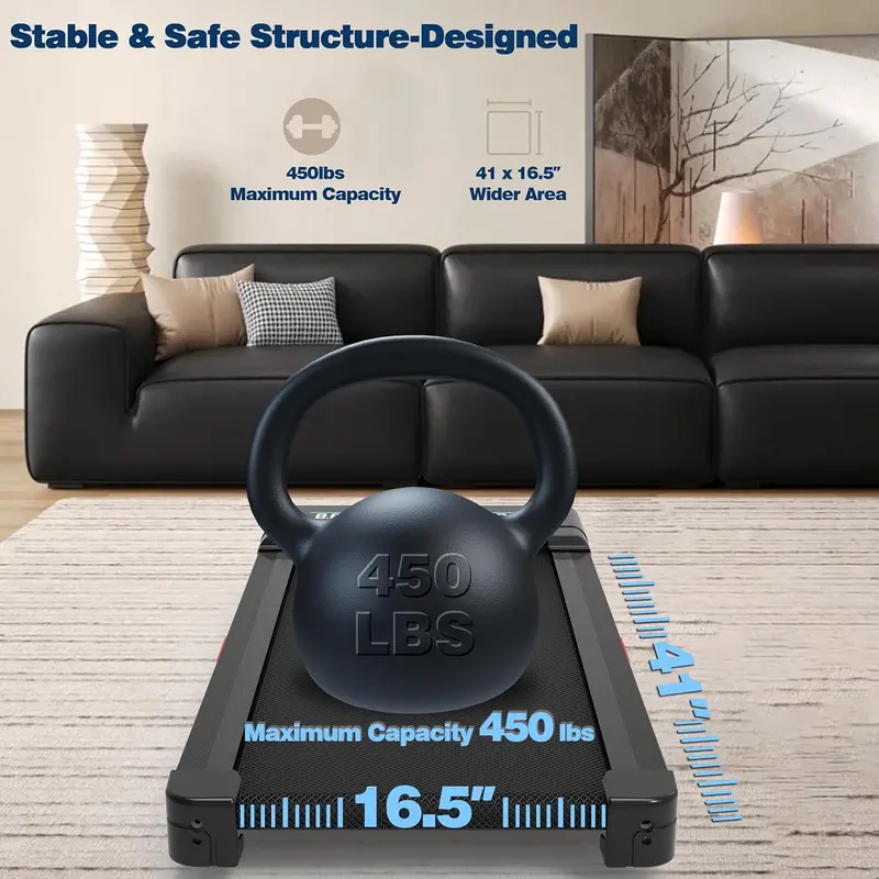 Compact Under-Desk Walking Pad Treadmill – Auto Incline, High Weight Capacity & Bluetooth Audio