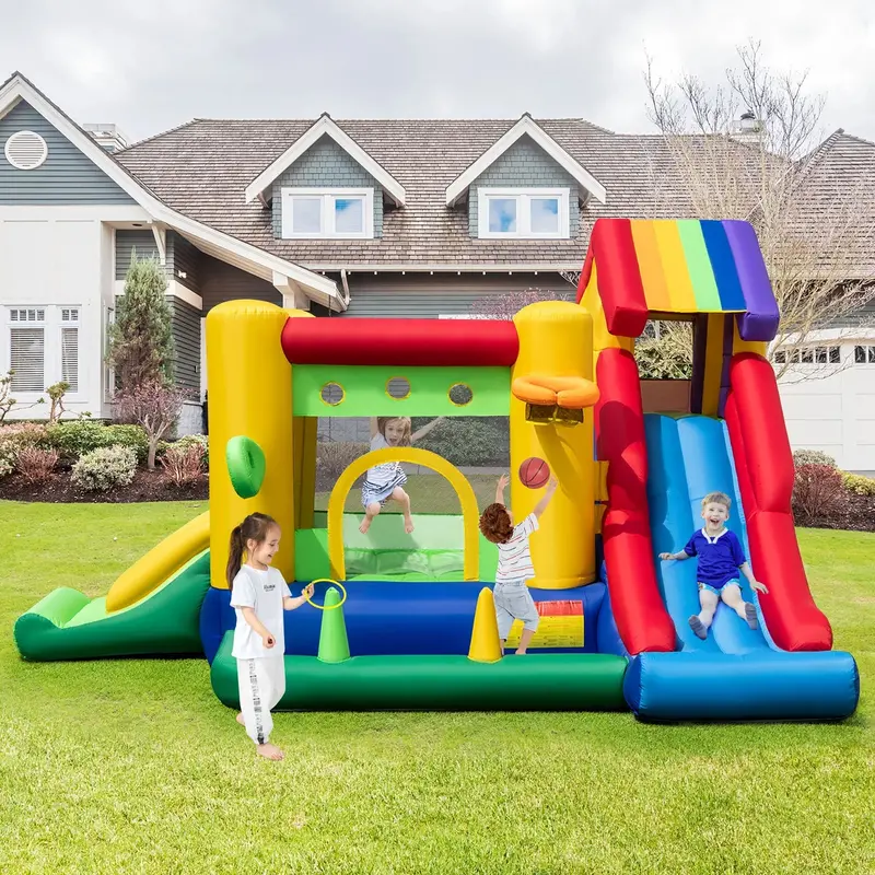 Costway Rainbow Kids’ Inflatable Bounce House – Play Castle Featuring 50 Ocean Balls and 735W High-Flow Blower 2