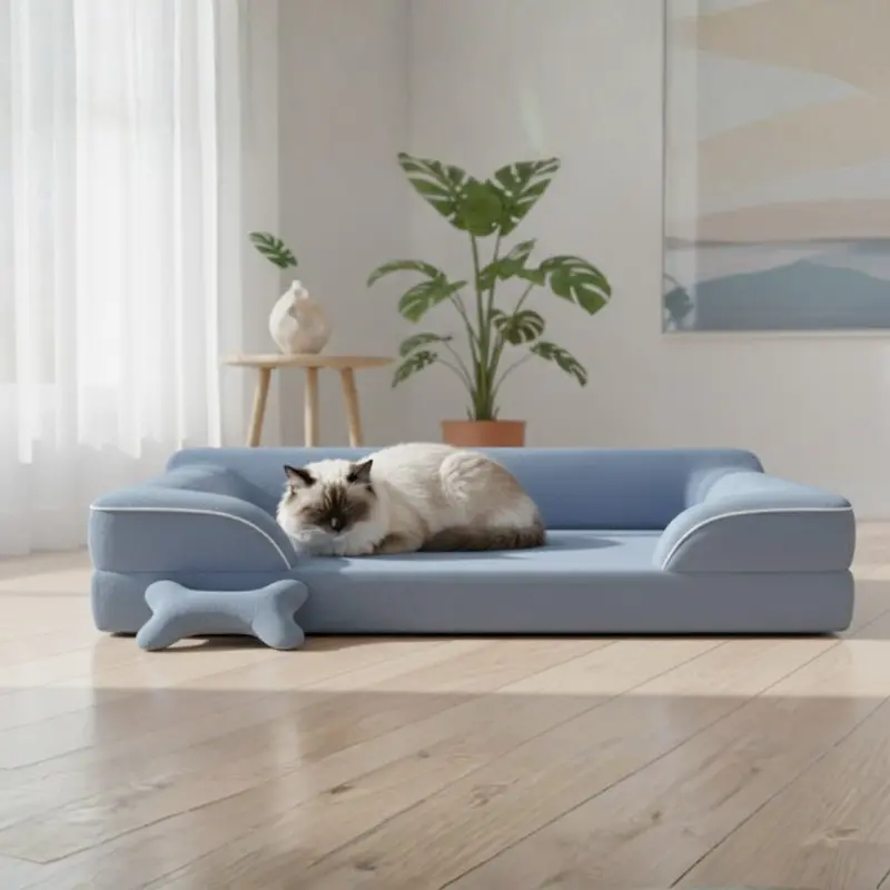 Designer Sofa-Style Pet Bed with Pressure-Relieving Memory Foam Core and Easy-Care Washable Cover