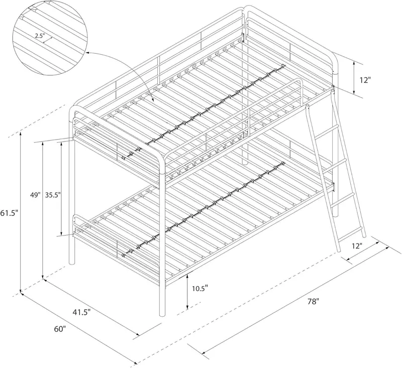 DHP Dusty Twin-Over-Full Bunk Bed – Industrial-Inspired Off-White Metal Frame with Integrated Ladder & Safety Rails