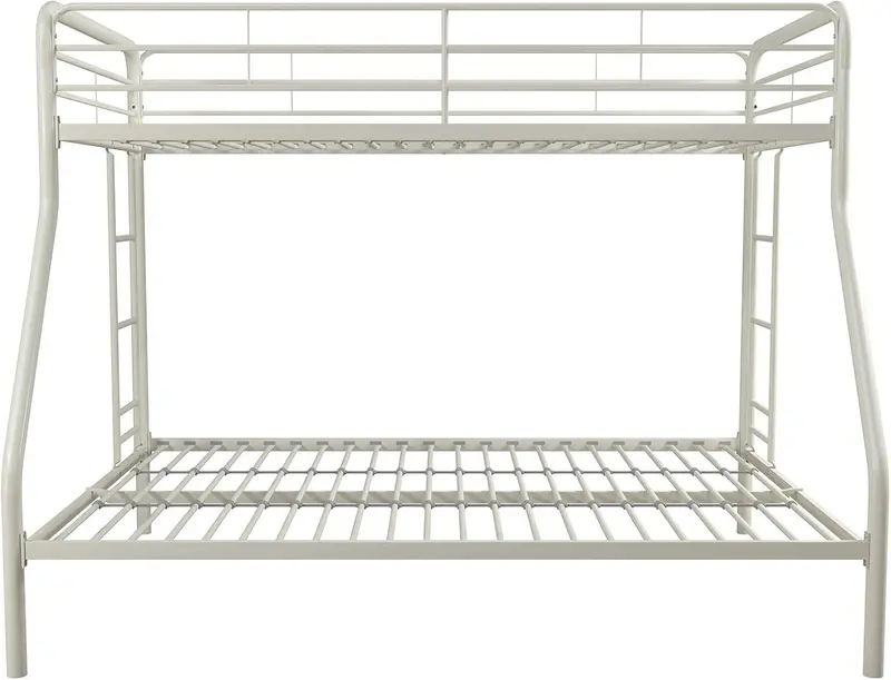 DHP Dusty Twin-Over-Full Bunk Bed – Industrial-Inspired Off-White Metal Frame with Integrated Ladder & Safety Rails