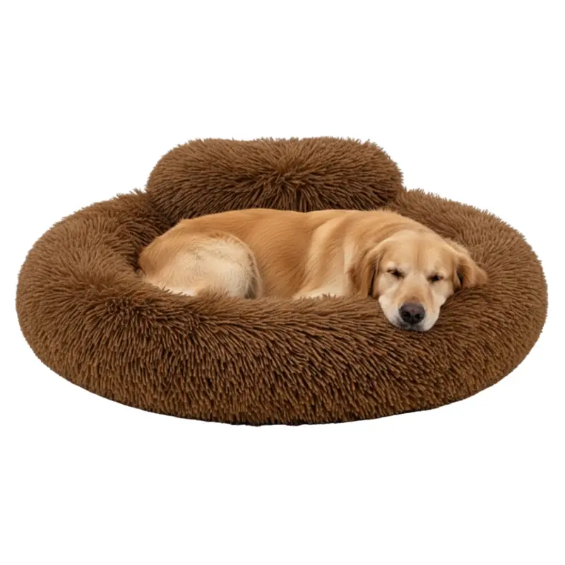 Donut-Shaped Dog Bed with Elevated Rim, Luxe Faux Fur Exterior, and Anti-Slip Bottom