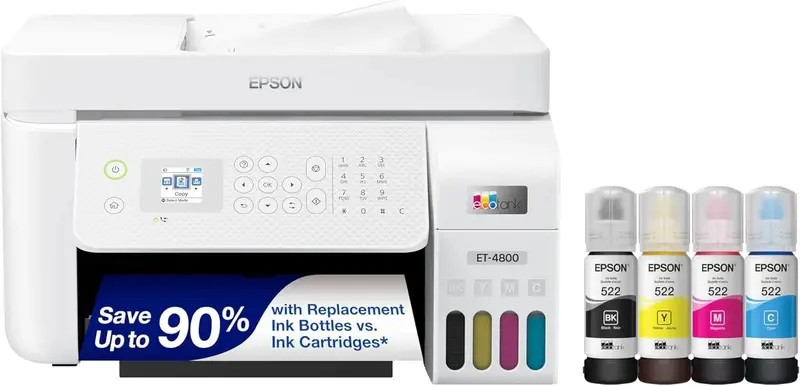 Epson EcoTank ET-4800 Wireless All-in-One Printer — Cartridge-Free Ink System, ADF, Fax & Ethernet