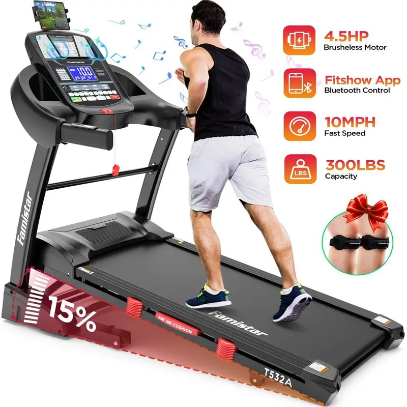 Famistar Folding Treadmill – 15 Auto-Incline Levels, 300-LB Weight Capacity, Top Speed 10 MPH 2