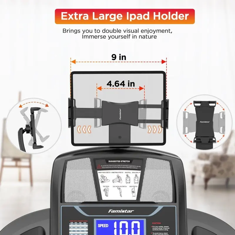 Famistar Folding Treadmill – 15 Auto-Incline Levels, 300-LB Weight Capacity, Top Speed 10 MPH