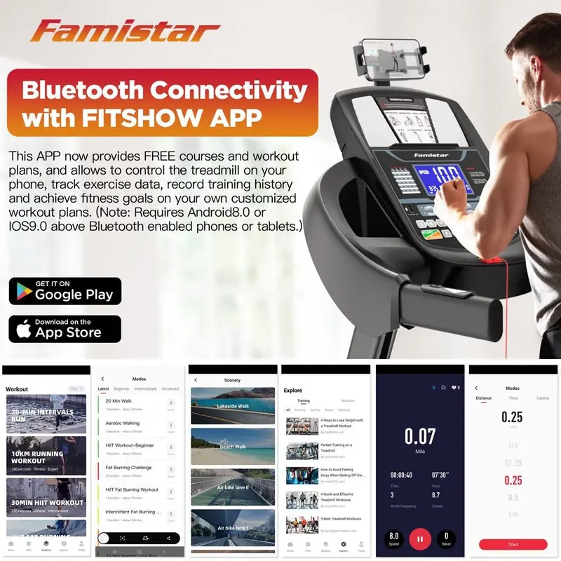 Famistar Folding Treadmill – 15 Auto-Incline Levels, 300-LB Weight Capacity, Top Speed 10 MPH