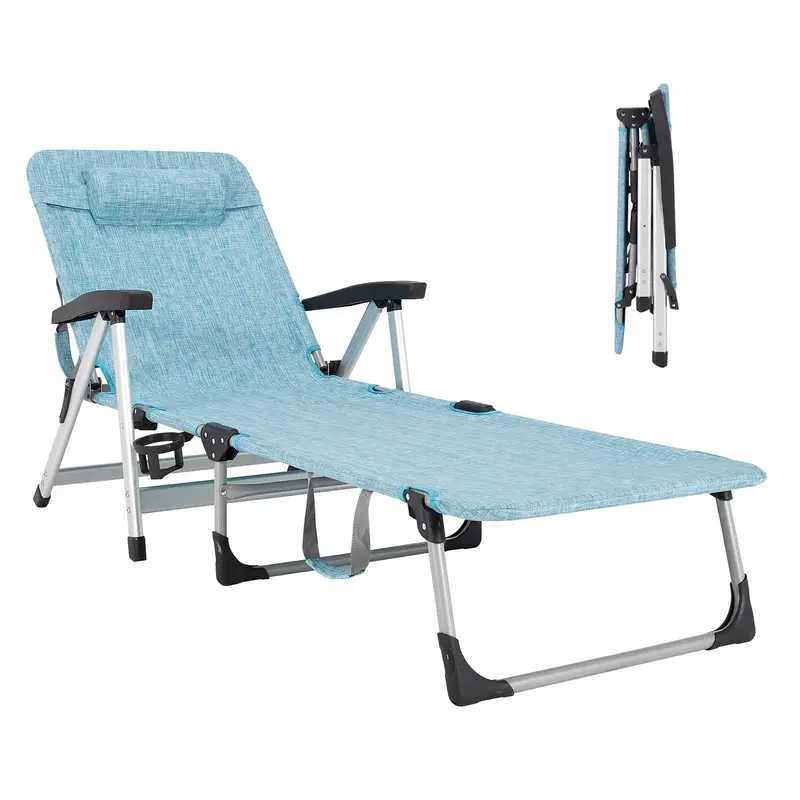 Foldable Outdoor Lounge Chair – Features Cup Holder and Removable, Adjustable Headrest