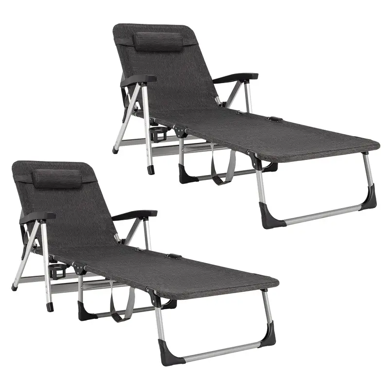 Foldable Outdoor Lounge Chair – Features Cup Holder and Removable, Adjustable Headrest