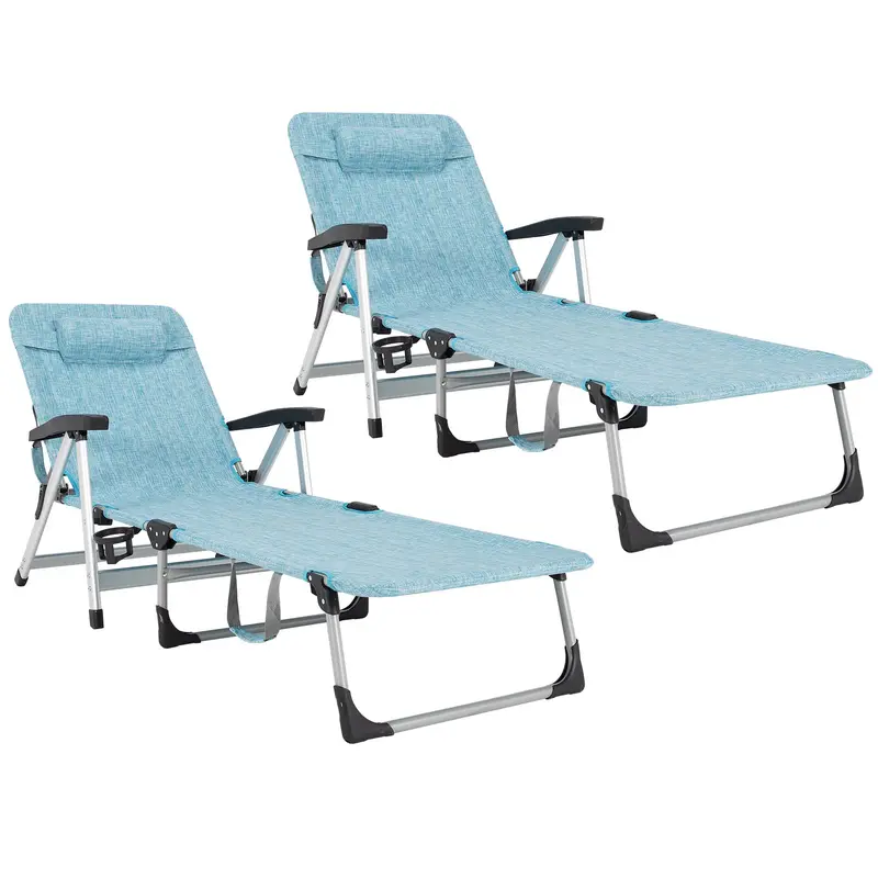 Foldable Outdoor Lounge Chair – Features Cup Holder and Removable, Adjustable Headrest