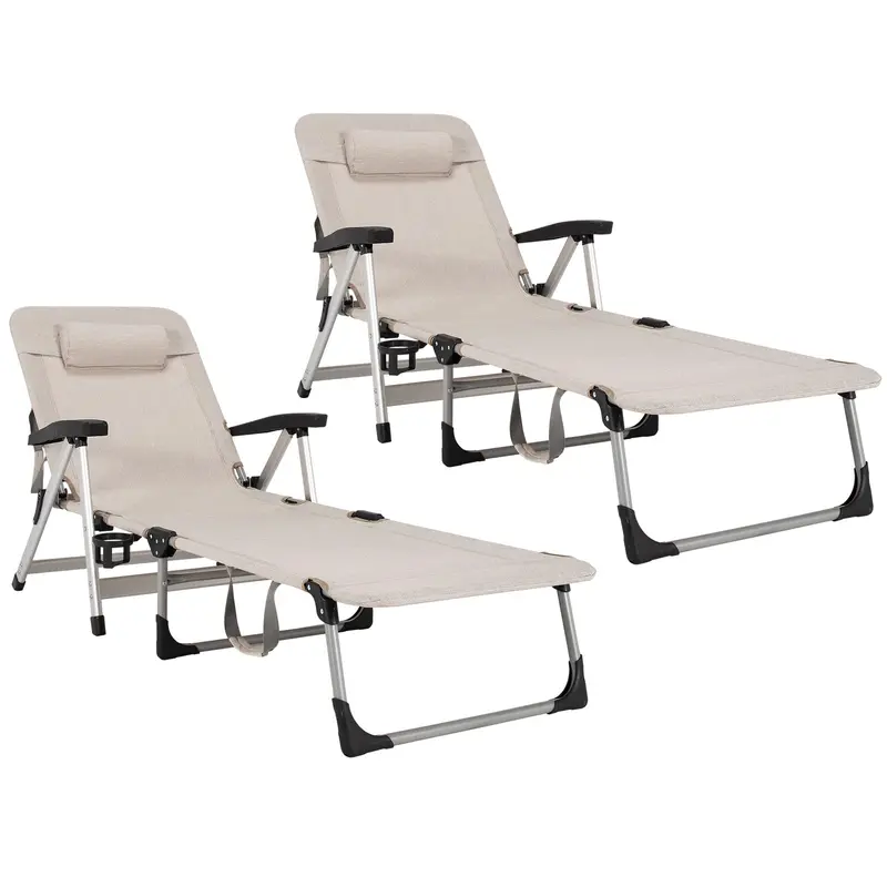 Foldable Outdoor Lounge Chair – Features Cup Holder and Removable, Adjustable Headrest