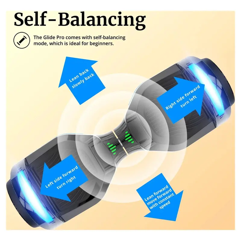 GOTRAX GLIDE PRO Bluetooth Hoverboard – Self-Balancing Scooter with 6.5-Inch Wheels, RGB LED Lighting & Weight Capacity 44–176 lbs 2
