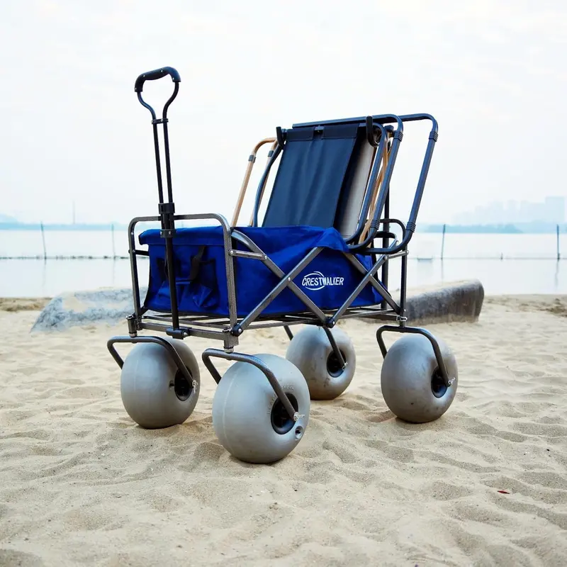 Heavy-Duty Inflatable Beach Cart – 13" Balloon Tires, Integrated Chair Mounts & Included Air Pump