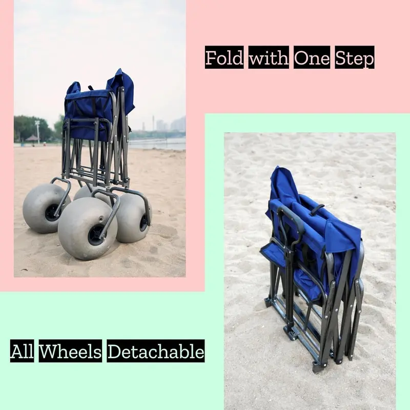 Heavy-Duty Inflatable Beach Cart – 13" Balloon Tires, Integrated Chair Mounts & Included Air Pump