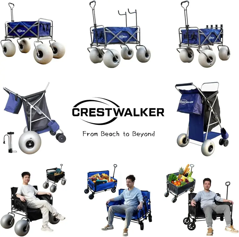 Heavy-Duty Inflatable Beach Cart – 13" Balloon Tires, Integrated Chair Mounts & Included Air Pump