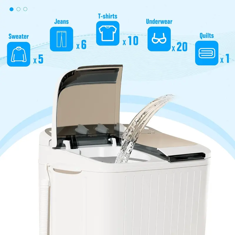 INTERGREAT 16-Lb Semi-Automatic Twin-Tub Washer – Portable Laundry Solution with Extended Drain Hose, Built-In Pump & Vibrant Blue Finish