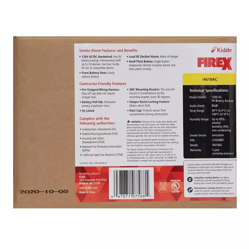 Kidde Firex i4618 Hardwired Smoke Alarms – 4-Pack Ionization Detectors with Backup Battery and Interconnect Support