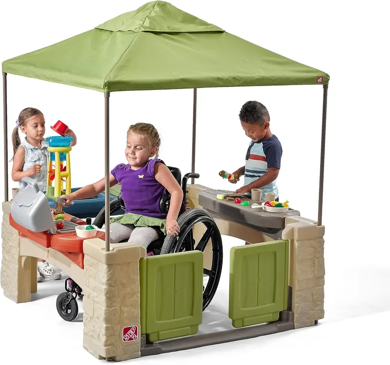 Kids’ Canopy Patio Playset – Dual-Use Indoor/Outdoor Kitchen-Themed Activity Center