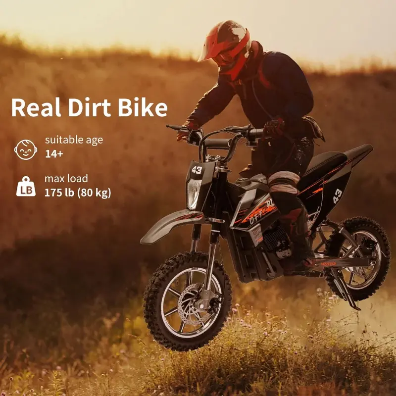Kids’ Electric Dirt Bike – 36V Brushless 350W Motor, LED Headlight, Leather Seat, Recommended for Ages 8–16