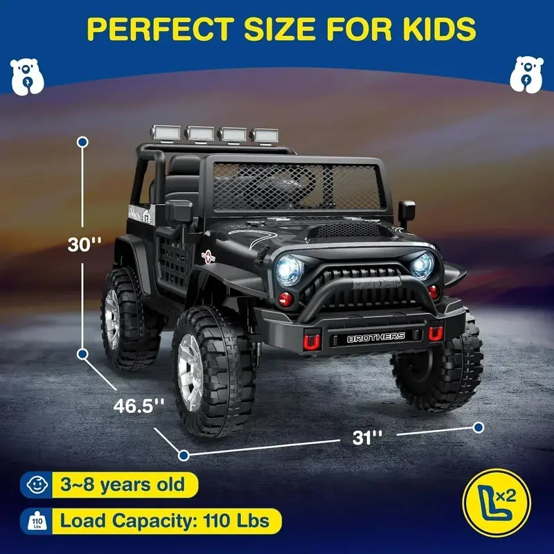 L8 Two-Seater 12V Kids’ Electric Ride-On Car – Remote Control, 4-Wheel Suspension & Bluetooth Audio