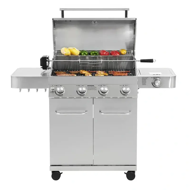 Monument Grills 4-Burner Propane Gas Grill – Stainless Steel Construction with Rotisserie Kit & Side Burner