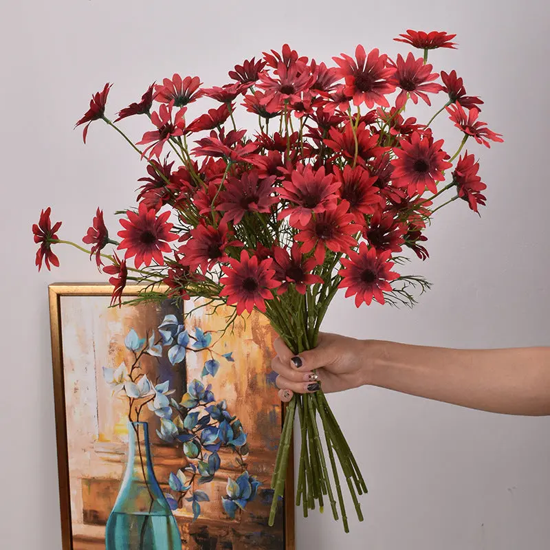 New York Aster Silk Stem Bundle – Five-Head Branch for Seasonal Tabletop and Wall Displays