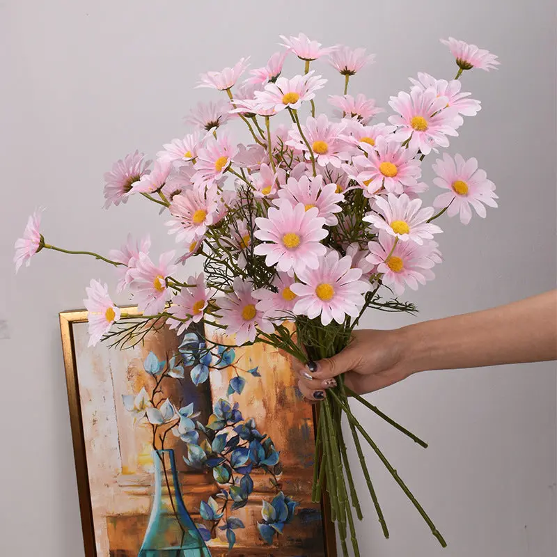 New York Aster Silk Stem Bundle – Five-Head Branch for Seasonal Tabletop and Wall Displays