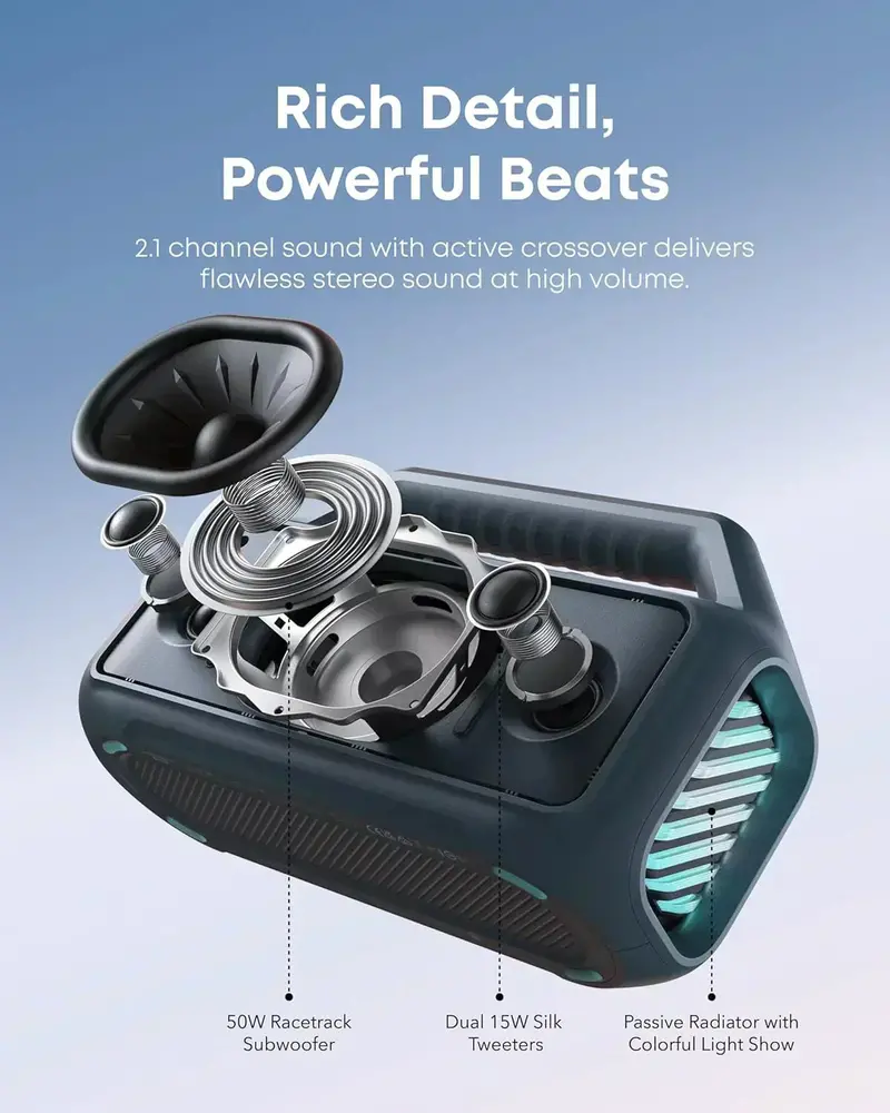 Outdoor Bluetooth Speaker – 80W Waterproof Audio System with RGB Lighting and Extended 24-Hour Battery