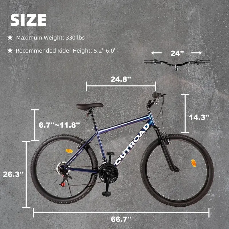 Outroad 26-Inch Mountain Bike – 21-Speed Hybrid with Dual Braking System and Tool-Free Assembly