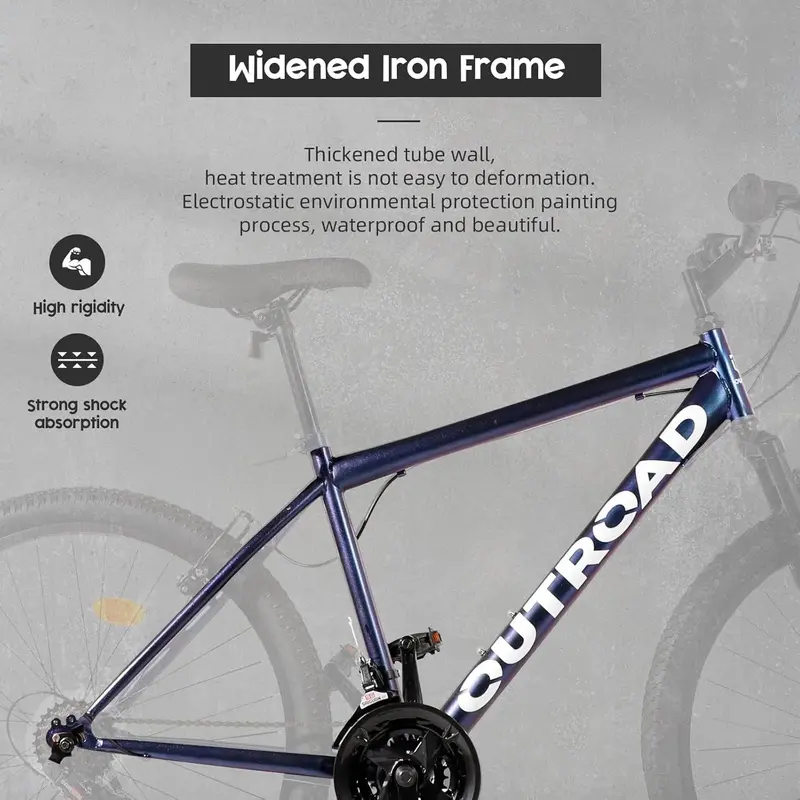 Outroad 26-Inch Mountain Bike – 21-Speed Hybrid with Dual Braking System and Tool-Free Assembly