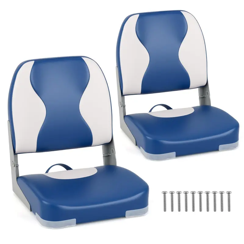 Pair of Marine-Grade Boat Seats with High-Density Foam and Wave-Textured Blue Upholstery
