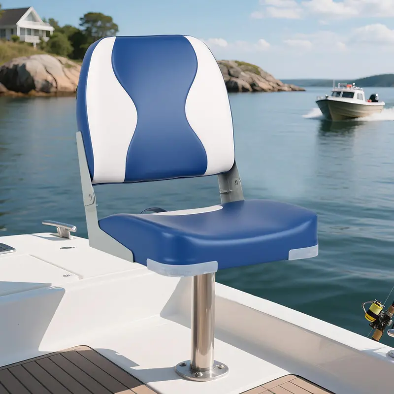 Pair of Marine-Grade Boat Seats with High-Density Foam and Wave-Textured Blue Upholstery 2