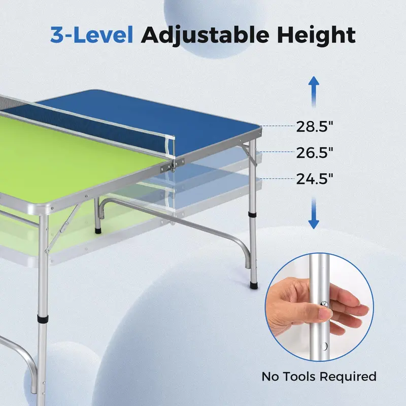 Pre-Assembled Foldable Ping Pong Table – Comes with Adjustable Net and Dual-Color Paddles (47" Blue/Green) 2