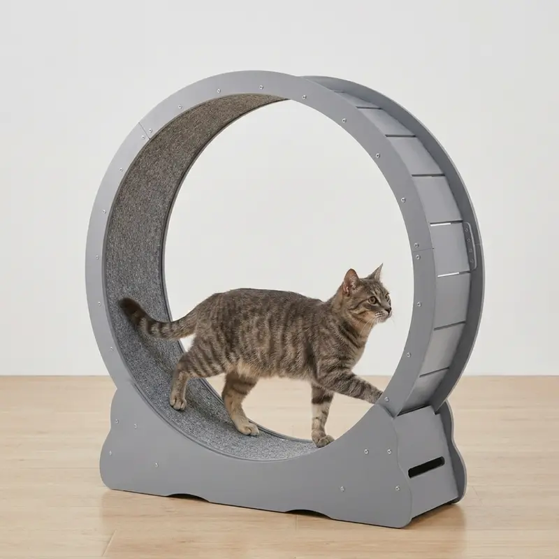 Quiet Indoor Cat Exercise Wheel with Locking Base and Detachable Carpeted Running Surface