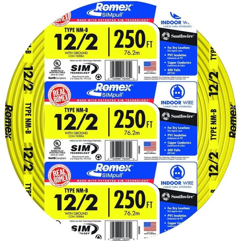 Southwire Romex SIMpull 12/2 NM-B Cable — 250 ft Non-Metallic Sheathed Wire
